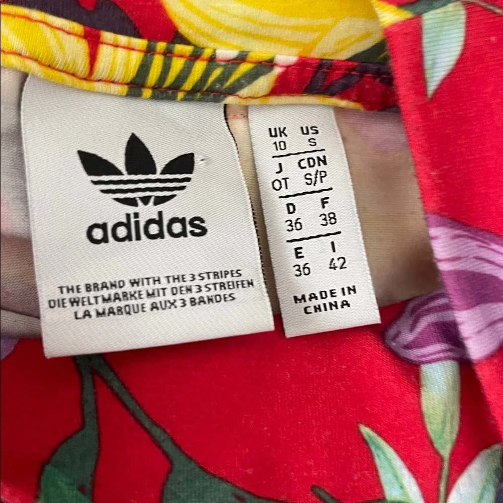 Adidas Red Floral Crop Long-Sleeve Top with Stripes - Picture 4 of 5